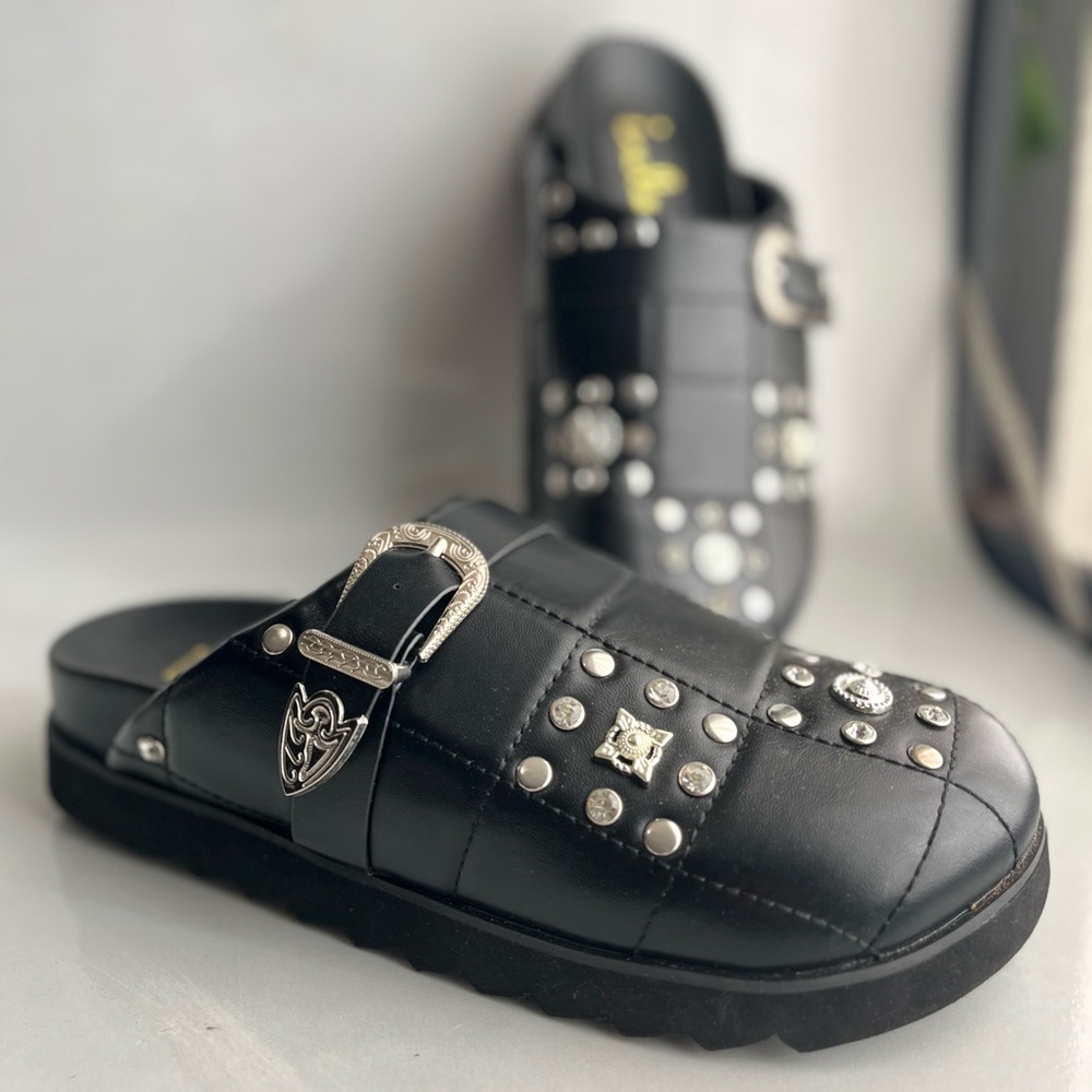 Lulus Black Studded Slip-On Sandals size 10